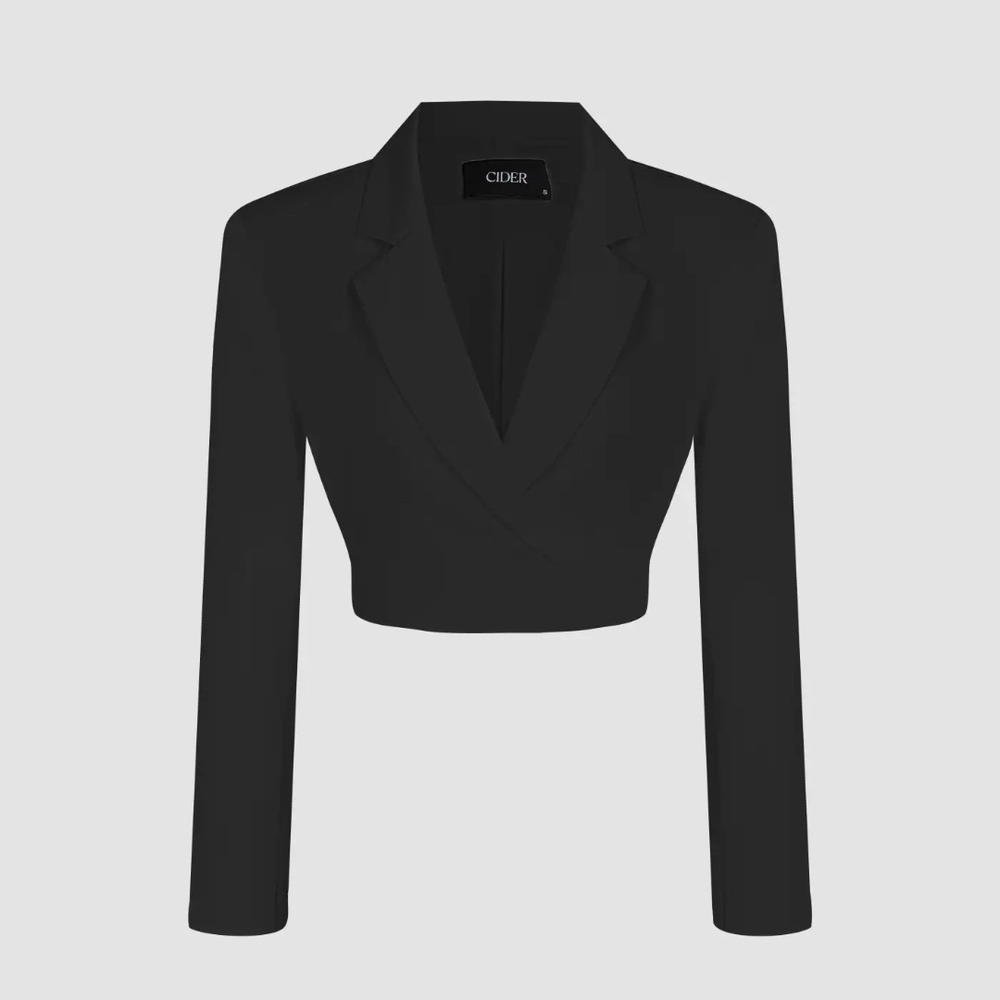 Solid Notched Collar Crop Blazer By Cider Black Size XL - Picture 2 of 10